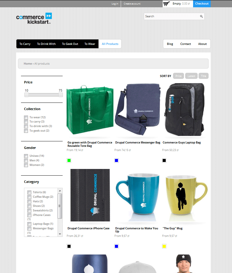Drupal Commerce - przykładowy wygląd katalogu produktów