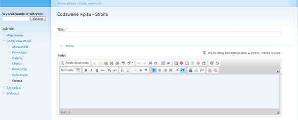 Dodawanie lub edycja treści w cms Drupal